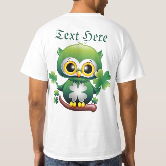 Baby Owl Cute St Patrick Cartoon Tシャツ (裏面)