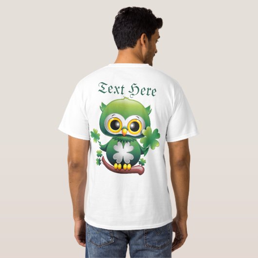 Baby Owl Cute St Patrick Cartoon Tシャツ (裏面フル)