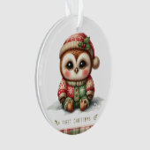 Baby Owl in Holly Hat & Sweater オーナメント (正面)