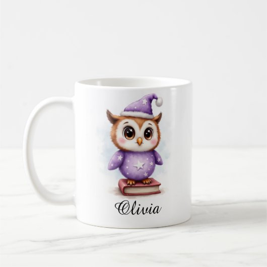 Baby Owl in Pajamas Custom Name Mug コーヒーマグカップ (左)