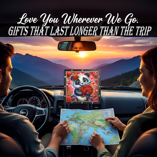 Baby Panda Red Rose スクエア壁時計