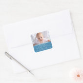 Baby Photo Blue Boy Script Birth Name Announcement スクエアシール (封筒)