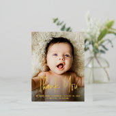 Baby Photo Handlettering Thank you Modern Birth  箔シーズンポストカード (立ち正面)