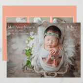 Baby Photo Modern Birth Announcement Coral Pink シーズンカード (正面/裏面)