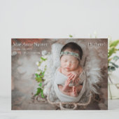 Baby Photo Modern Birth Announcement Coral Pink シーズンカード (スタンド正面)