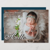 Baby Photo Modern Birth Announcement Deep Blue シーズンカード (正面/裏面)