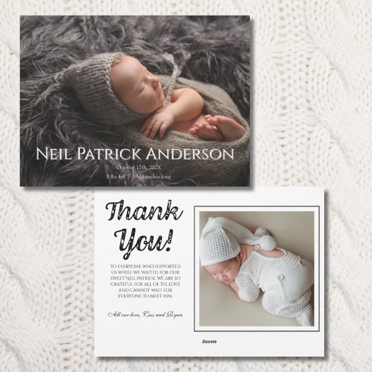 Baby Photo Modern Birth Announcement White シーズンカード