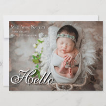 Baby Photo Modern Birth Announcement White