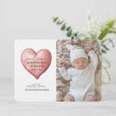 Baby Photo Modern Heart Birth Announcement Card 案内状 (スタンド正面)