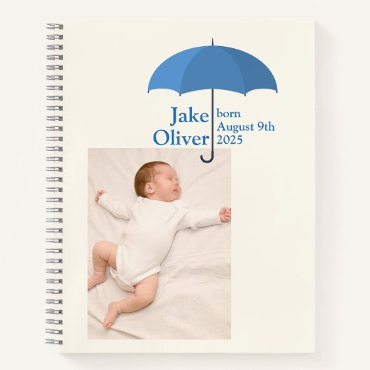 Baby Photo, Name, Date, Blue Umbrella ノートブック (正面)