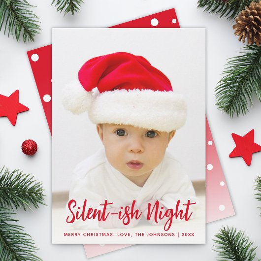 Baby Photo Silent-ish Night Red Funny Christmas シーズンカード
