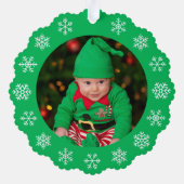  Baby Photo Snowflakes Green My First Christmas オーナメントカード (裏面)