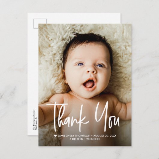 Baby Photo Thank you Modern Design Birth 案内ポストカード (正面/裏面)