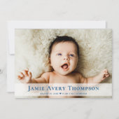 Baby Photos Thank you Heart Modern Blue Birth 案内状 (正面)