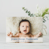 Baby Photos Thank you Heart Modern Blue Birth 案内状 (スタンド正面)