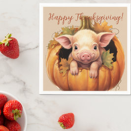 Baby Pig & Pumpkin Thanksgiving Cocktail Napkins スタンダードカクテルナプキン