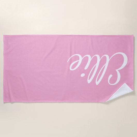 Baby Pink Bliss | Custom Name Cursive Script ビーチタオル (正面)