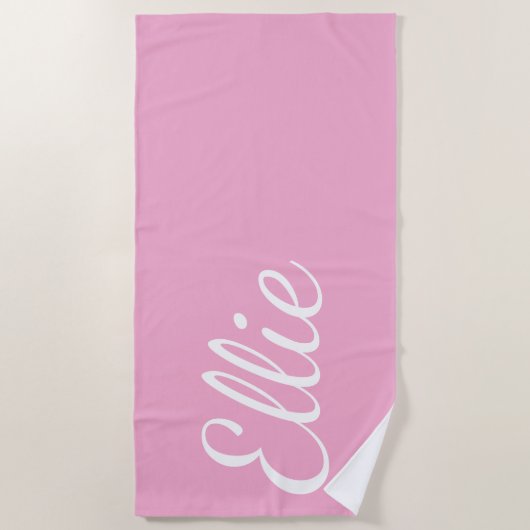 Baby Pink Bliss | Custom Name Cursive Script ビーチタオル (正面)