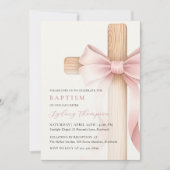 Baby Pink Bow Cross Girl Baptism 招待状 (正面)