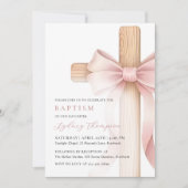 Baby Pink Bow Cross Girl Baptism 招待状 (正面)