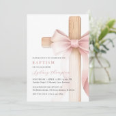 Baby Pink Bow Cross Girl Baptism 招待状 (スタンド正面)