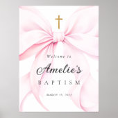 Baby Pink Bow Girl Baptism Welcome Poster ポスター (正面)