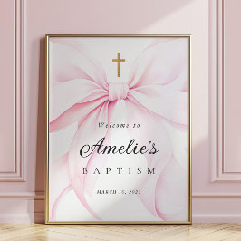 Baby Pink Bow Girl Baptism Welcome Poster ポスター