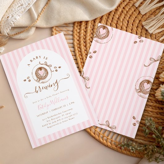 Baby Pink Coffee Baby Shower Invitation 招待状
