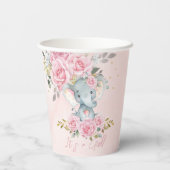 Baby Pink Floral Cute Elephant Baby Shower 紙コップ (裏面)