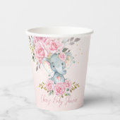 Baby Pink Floral Cute Elephant Baby Shower 紙コップ (正面)