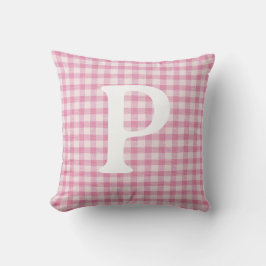 Baby Pink Gingham Initial Custom クッション