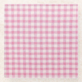 Baby Pink Gingham Pattern ガラスコースター (正面)
