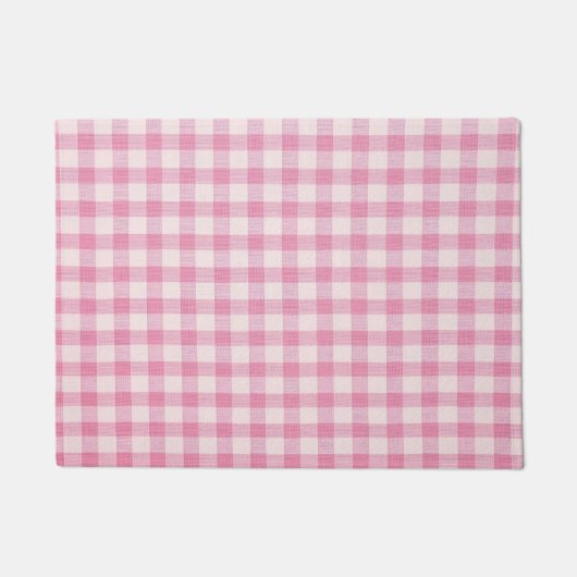 Baby Pink Gingham Pattern ドアマット (正面)