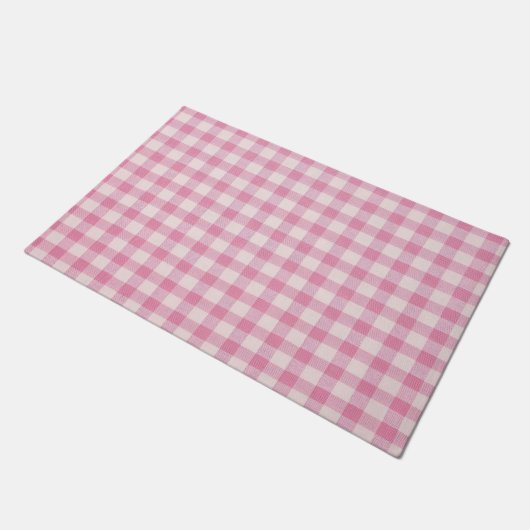 Baby Pink Gingham Pattern ドアマット (アングル)