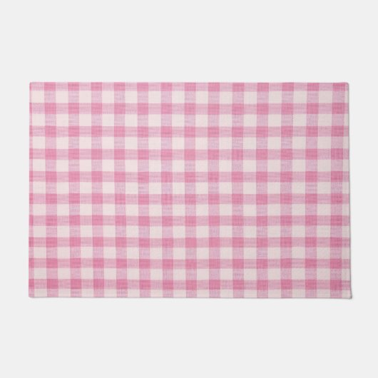 Baby Pink Gingham Pattern ドアマット (正面)