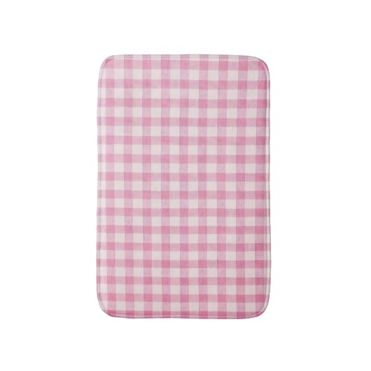 Baby Pink Gingham Pattern バスマット (正面縦)