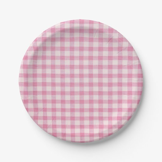 Baby Pink Gingham Pattern ペーパープレート (正面)