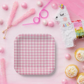 Baby Pink Gingham Pattern ペーパープレート (パーティー)