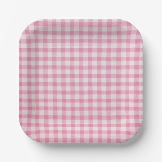 Baby Pink Gingham Pattern ペーパープレート (正面)