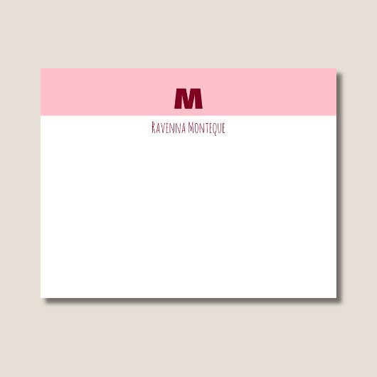 Baby Pink Personalized Name Letter Monogram  ノートカード
