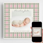 Baby plaid Sage green pink Announcement Card 案内状