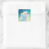 Baby Polar Bear Gazing Up in Sunlit Meadow スクエアシール (バッグ)