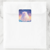 Baby Polar Bear in Meadow of Wildflowers スクエアシール (バッグ)