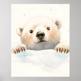 Baby Polar Bear In the Snow Holiday Painting  ポスター