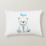 Baby Polar Bear Nursery Lumbar Pillow | Custom Nam アクセントクッション<br><div class="desc">Celebrate your little one with this adorable watercolor baby polar bear nursery decor. Featuring a sweet, hand-painted style polar bear with soft blue accents, this lumbar pillow can be personalized with your child's name, like 'Finn', making it a perfect gift for nurseries, baby showers, or birthdays. Its soft fabric and...</div>