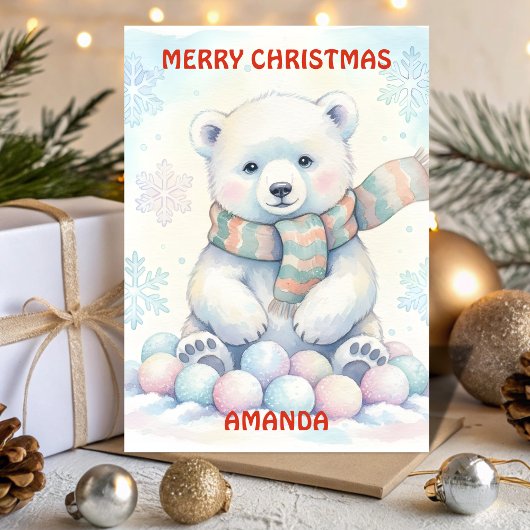 Baby Polar Bear Wonderland Kids Christmas Card シーズンカード