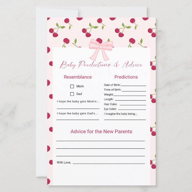 Baby Predictions Advice Cherry On Top Baby Shower  (正面)