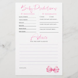 Baby Predictions Advice Pink Baby Shower Game