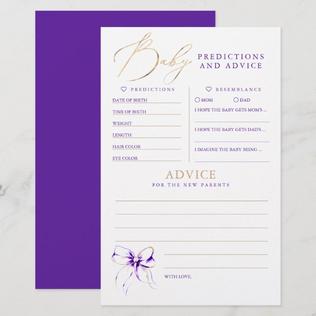 Baby Predictions and Advice Baby Shower Game (正面/裏面)