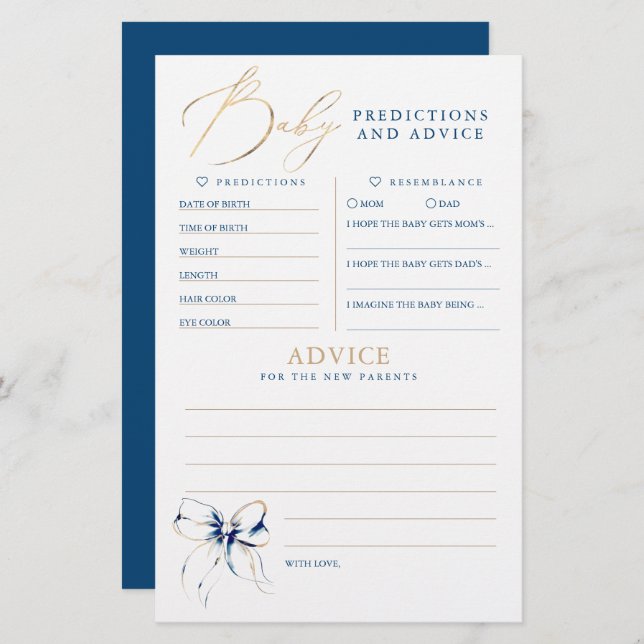 Baby Predictions and Advice Baby Shower Game (正面/裏面)